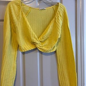 Fashion Nova Yellow Twist Front Crop Top